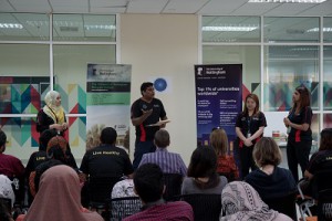 The Obesity Awareness Team (from Left to right): Ms. Ani Amirah Mohd Zin, Dr. Suresh K. Mohankumar (Project lead: Young Mind Fat Solution, Cascade grant), Ms. Lisa Fong Huang Chin, Ms. Deepa Kumari Veerasingam, University of Nottingham Malaysia Campus.