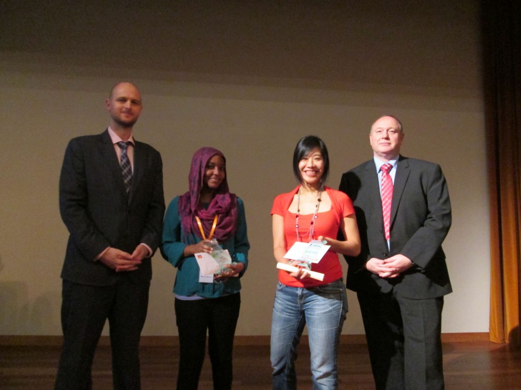 Left to right: Dr Christopher Hill (Director of RTAD), Maysoun Mustafa, Lim Phui Cheng and Professor Graham Kendall (Vice Provost Research and Knowledge Transfer)