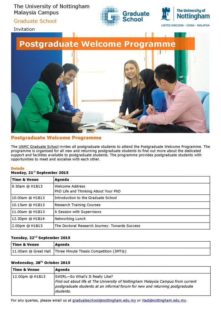 Flyer - Postgraduate Welcome Programme 2015